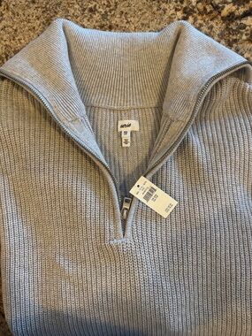 aerie Women’s Light Gray Quarter-Zip Ribbed Sweater XXS